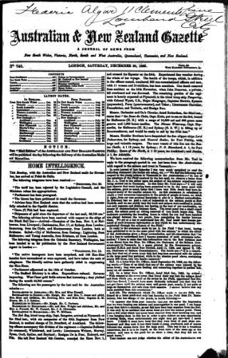 cover page of Australian and New Zealand Gazette published on December 30, 1865