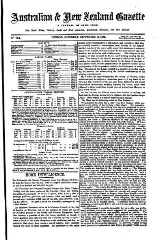 cover page of Australian and New Zealand Gazette published on September 18, 1869