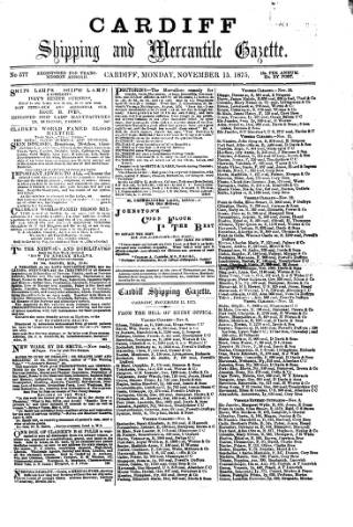 cover page of Cardiff Shipping and Mercantile Gazette published on November 15, 1875