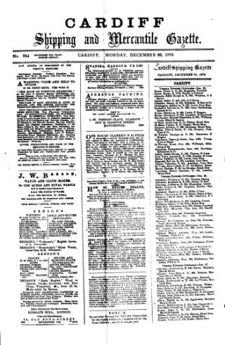 cover page of Cardiff Shipping and Mercantile Gazette published on December 30, 1878
