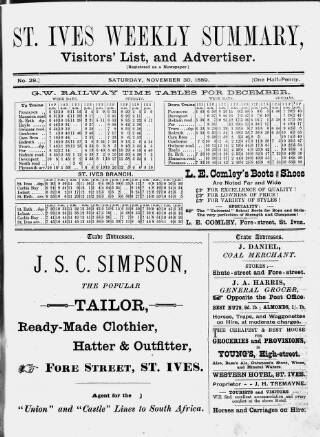 cover page of St. Ives Weekly Summary published on November 30, 1889