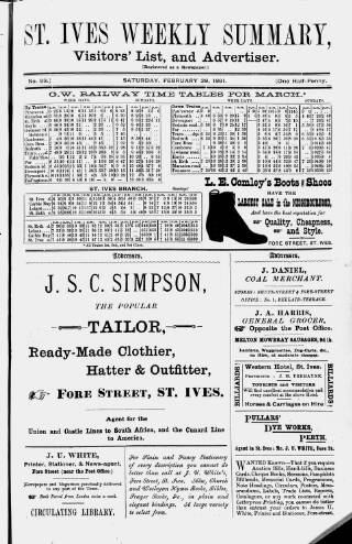 cover page of St. Ives Weekly Summary published on February 28, 1891