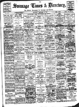 cover page of Swanage Times & Directory published on December 30, 1922