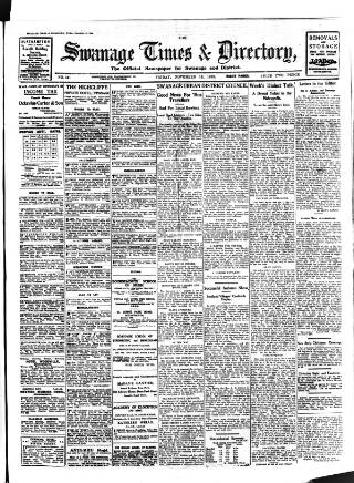 cover page of Swanage Times & Directory published on November 15, 1929