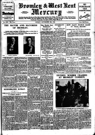 cover page of Bromley & West Kent Mercury published on November 15, 1940