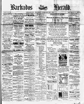 cover page of Barbados Herald published on February 28, 1884