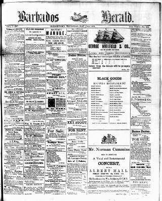 cover page of Barbados Herald published on May 29, 1884
