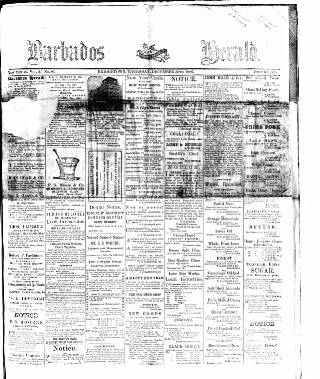 cover page of Barbados Herald published on December 30, 1886