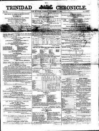 cover page of Trinidad Chronicle published on November 15, 1864