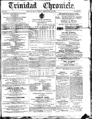 cover page of Trinidad Chronicle published on September 18, 1868