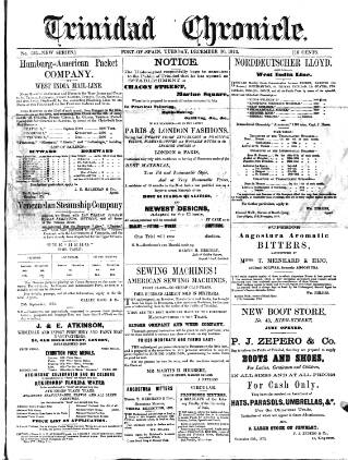 cover page of Trinidad Chronicle published on December 30, 1873
