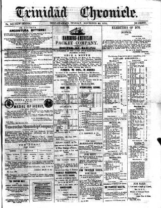 cover page of Trinidad Chronicle published on November 30, 1875