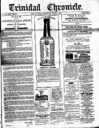 cover page of Trinidad Chronicle published on July 6, 1878