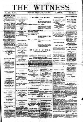 cover page of Witness (Belfast) published on May 29, 1885