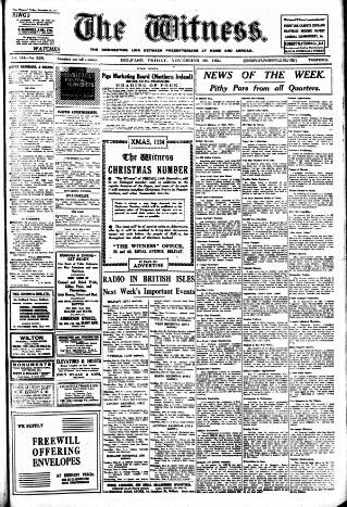 cover page of Witness (Belfast) published on November 30, 1934