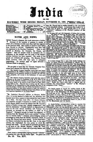 cover page of India published on November 30, 1900