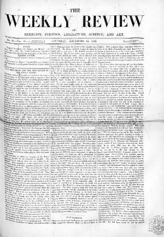 cover page of Weekly Review (London) published on November 15, 1862