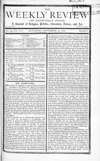cover page of Weekly Review (London) published on November 30, 1867
