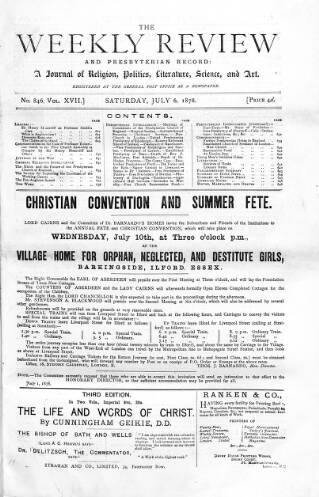 cover page of Weekly Review (London) published on July 6, 1878