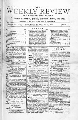 cover page of Weekly Review (London) published on February 28, 1880
