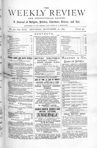 cover page of Weekly Review (London) published on September 18, 1880