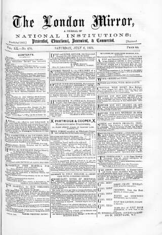 cover page of London Mirror published on July 6, 1872