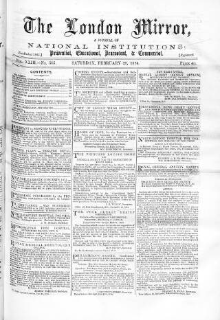 cover page of London Mirror published on February 28, 1874