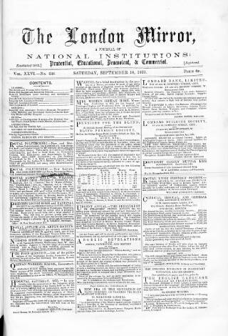 cover page of London Mirror published on September 18, 1875