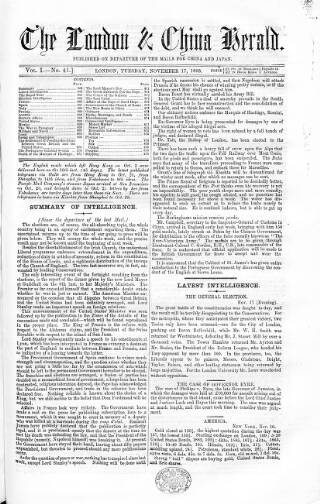 cover page of London & China Herald published on November 17, 1868