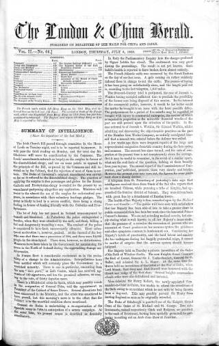 cover page of London & China Herald published on July 8, 1869