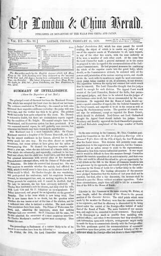 cover page of London & China Herald published on February 25, 1870