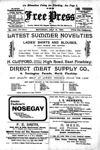 cover page of Finchley Press published on July 6, 1901