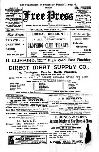 cover page of Finchley Press published on November 30, 1901