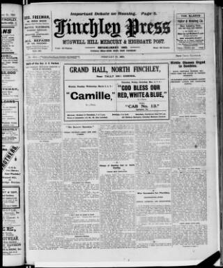 cover page of Finchley Press published on February 28, 1919