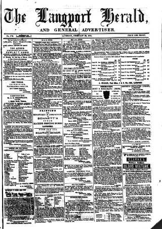 cover page of Langport & Somerton Herald published on February 28, 1874