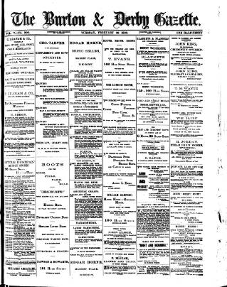 cover page of Burton & Derby Gazette published on February 28, 1882