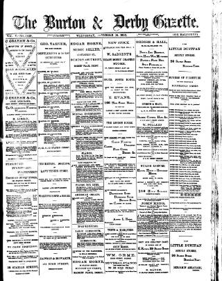 cover page of Burton & Derby Gazette published on November 15, 1882