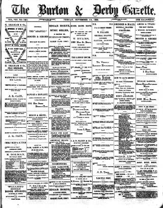 cover page of Burton & Derby Gazette published on September 18, 1883