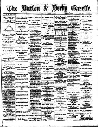 cover page of Burton & Derby Gazette published on July 6, 1885