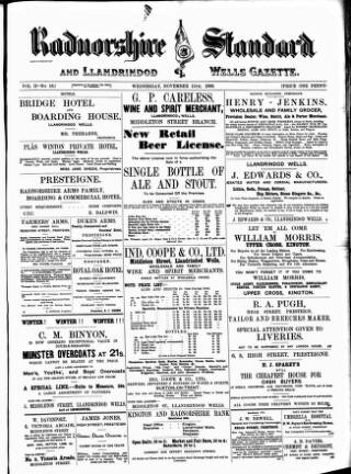 cover page of Radnorshire Standard published on November 15, 1899