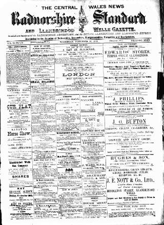 cover page of Radnorshire Standard published on September 18, 1907