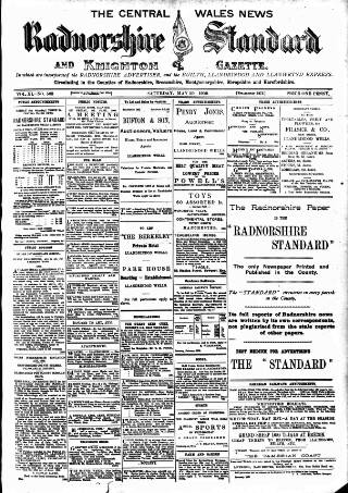 cover page of Radnorshire Standard published on May 29, 1909