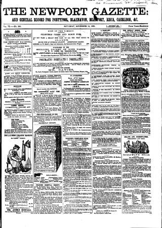 cover page of Newport Gazette published on November 15, 1862