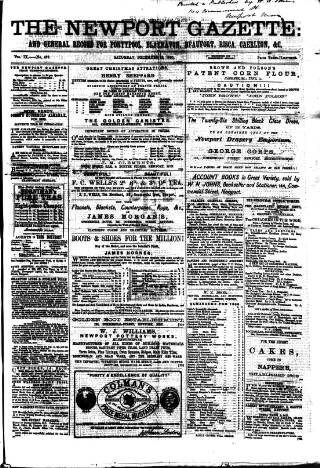 cover page of Newport Gazette published on December 30, 1865