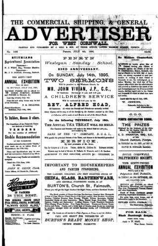 cover page of Commercial, Shipping & General Advertiser for West Cornwall published on July 6, 1895