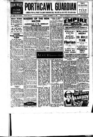 cover page of Porthcawl Guardian published on November 15, 1940