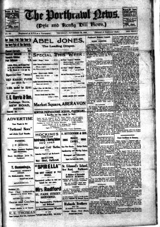 cover page of Porthcawl News published on November 30, 1922