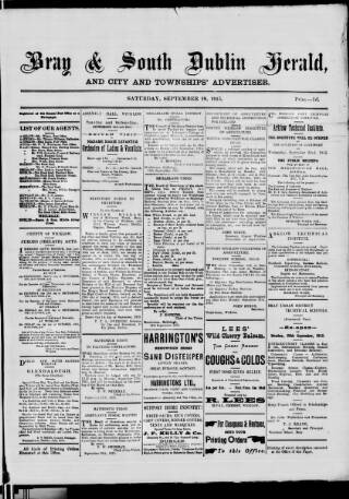 cover page of Bray and South Dublin Herald published on September 18, 1915