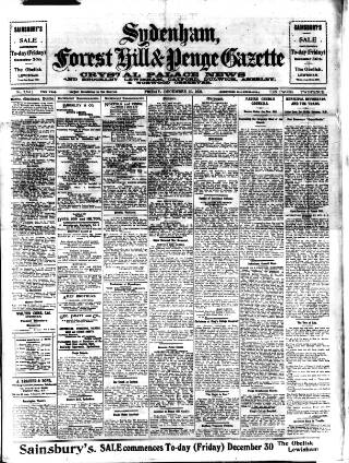 cover page of Sydenham, Forest Hill & Penge Gazette published on December 30, 1921