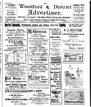 cover page of Woodford and District Advertiser published on November 15, 1913